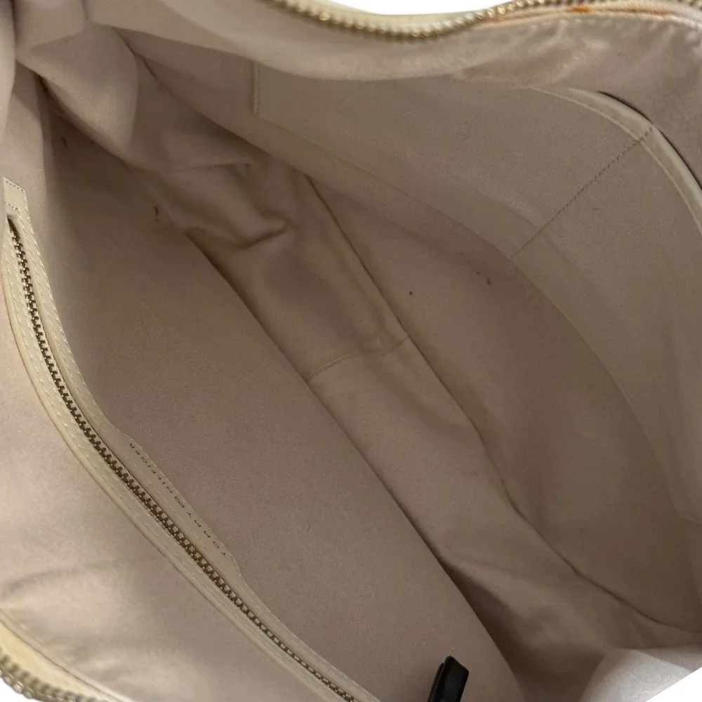 Tommy Hilfiger 100% Leather Cream Hobo Shoulder Bag Scarf‎ Handle White Large